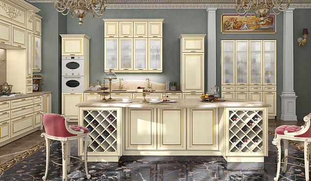 Белые кухни Кухня Виконт ваниль с золотой патиной